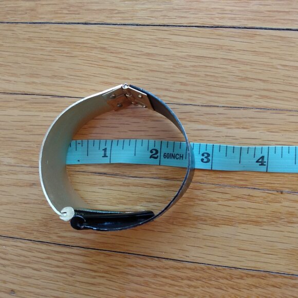 Vintage Black & Gold Tone Bracelet Clamper Hinged Cuff Textured Made in Germany - Picture 9 of 10